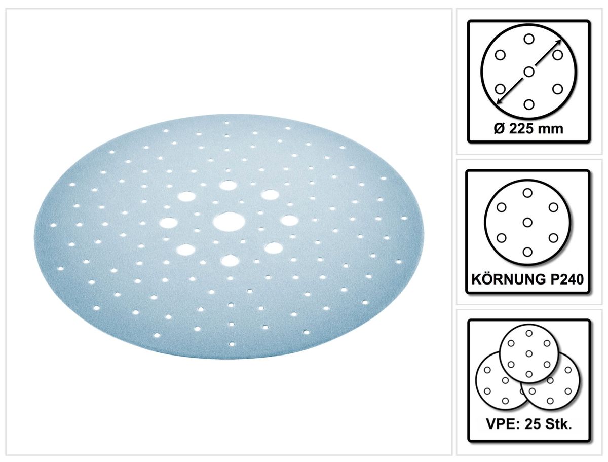Festool STF D225/128 Schuurschijf Granat P240 225 mm 25 stuks (205663) voor PLANEX Langnek Schuurmachine