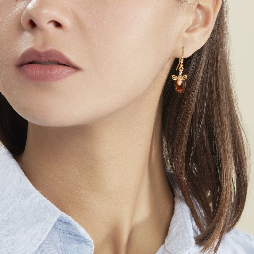 Boucles D'oreilles Pendantes Lyla Argent Jaune Ambre
