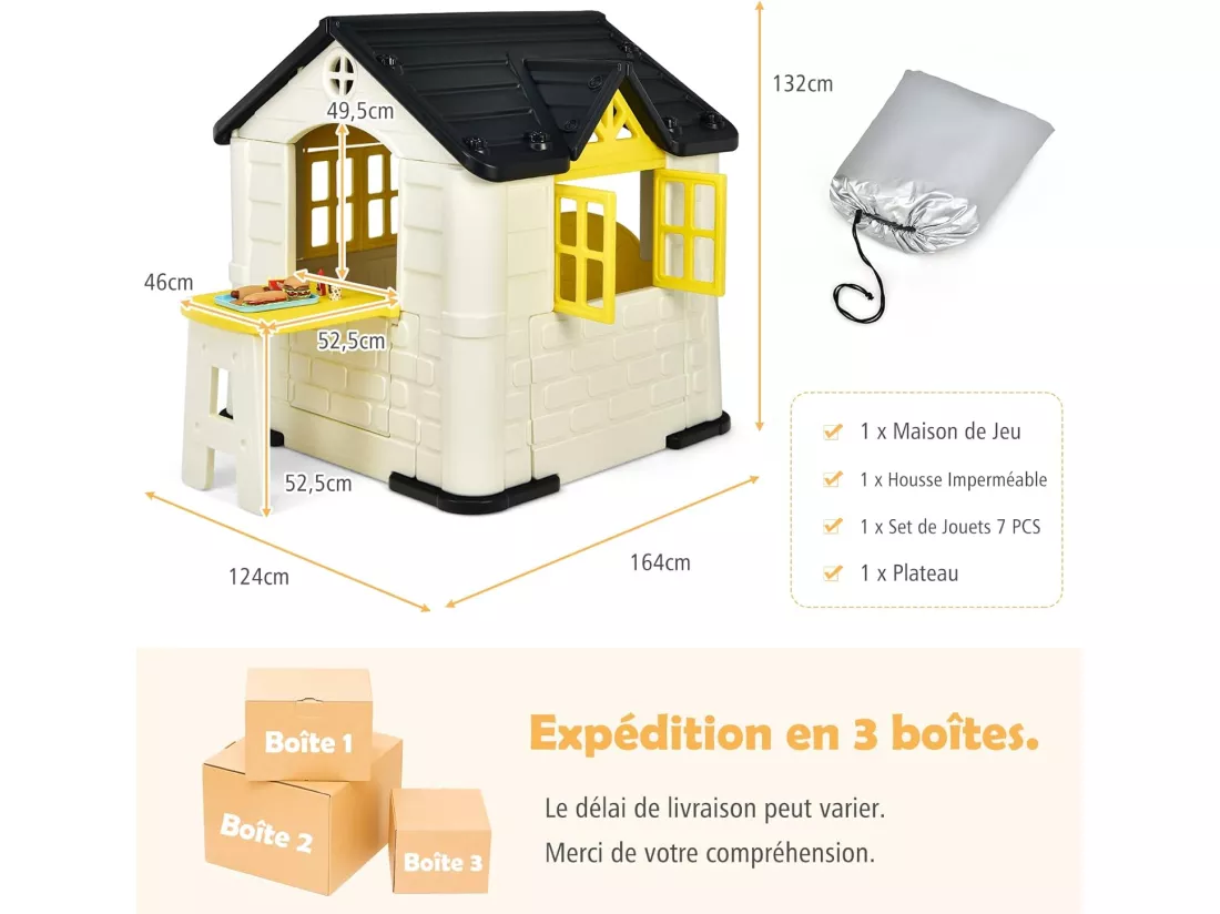 Cabane de Jardin pour Enfant - Table de Pique Nique, Maison Enfant Exterieur -Thème Burger Bar - en Plastique 164x124x132 cm Jaune