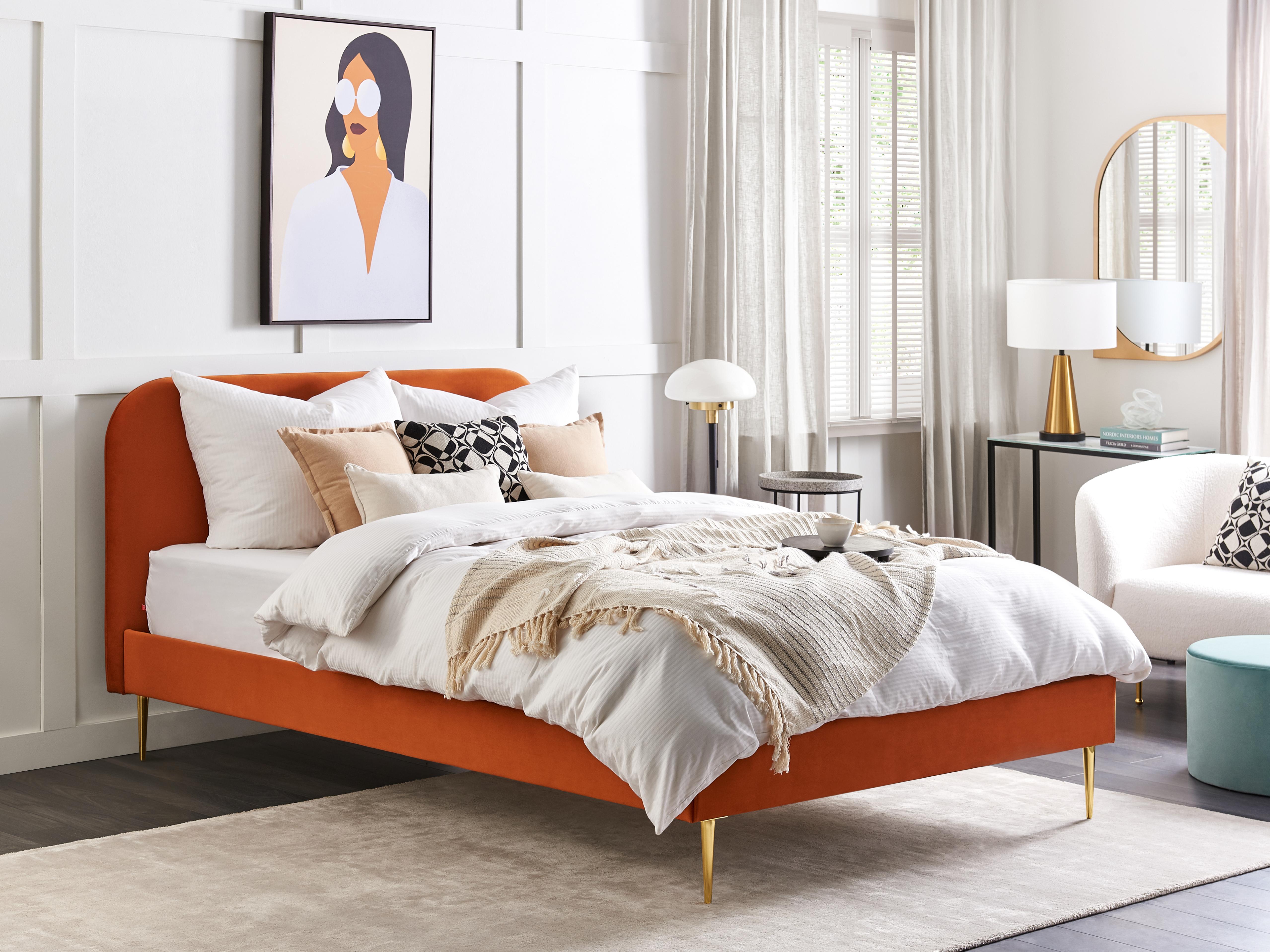 Bed Fluweel FLAYAT 160 x 200 cm Oranje