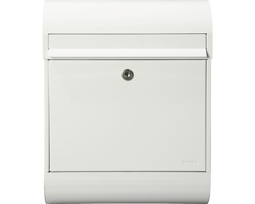 MEFA brievenbus, gepoedercoat staal, BxHxD 350/450/150 mm, Robijn 866, verkeerswit RAL 9016 glanzend, toegang aan de voorzijde met klep en krantenrol