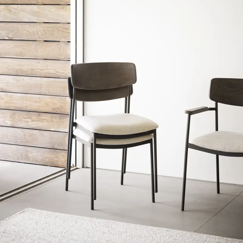 Eetkamerstoel Maymont Donkerbruin - met beige stoffen zitting