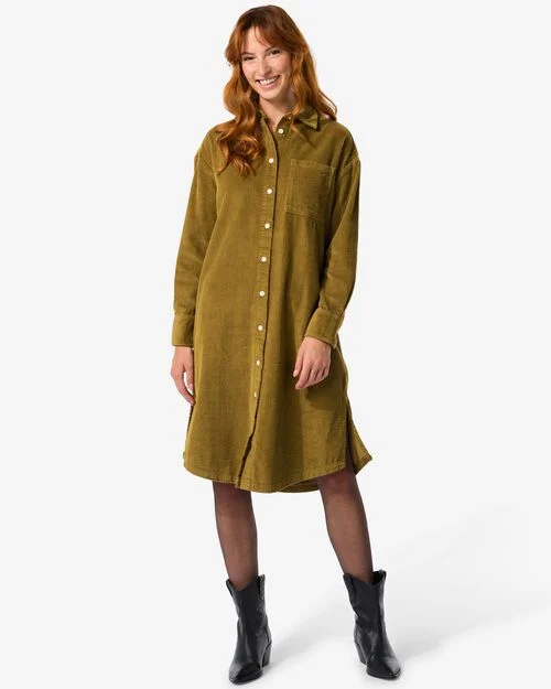 robe femme Lena en velours côtelé vert