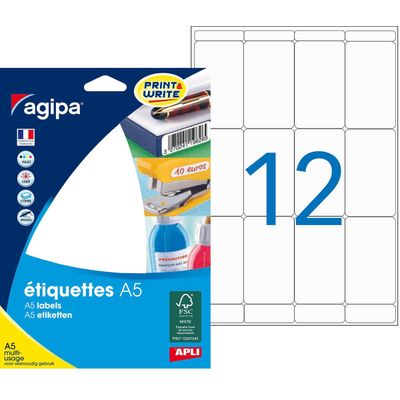Apli Agipa - Etui A5 - 192 Étiquettes blanches multi-usages - 56 x 34 mm - coins arrondis - réf 114086