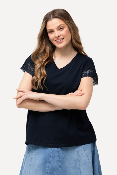 T-Shirt, Spitze, Classic, V-Ausschnitt, Cup-Ärmel