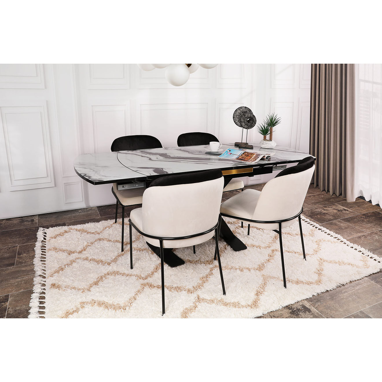 Wooden Art 2 Chaises Dore noir/crème - 86x54x55 cm