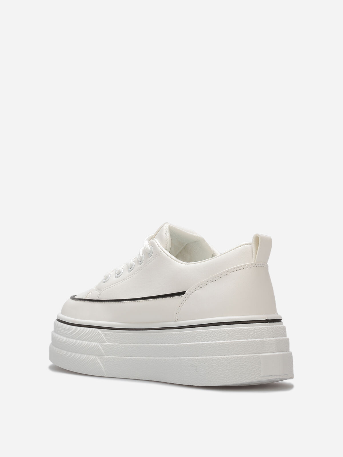 Baskets en simili à plateforme en relief- Blanc