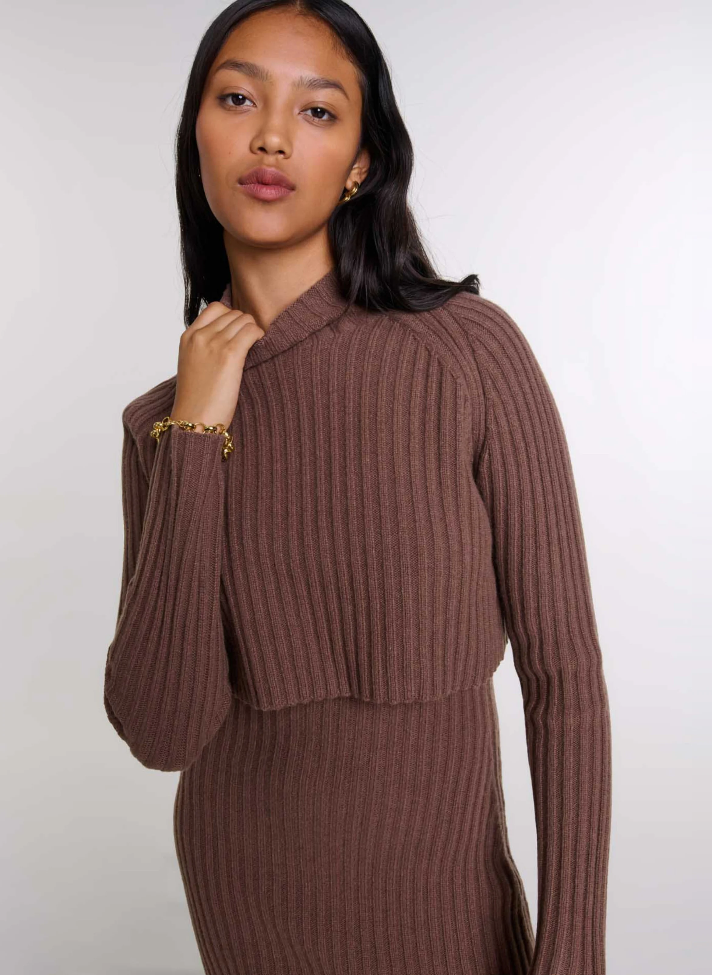 Robe longue deux-en-un en laine| Marron