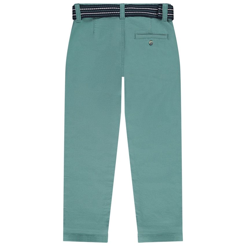 Pantalon en toile avec ceinture rayée à double boucles pour garçon - Kaki