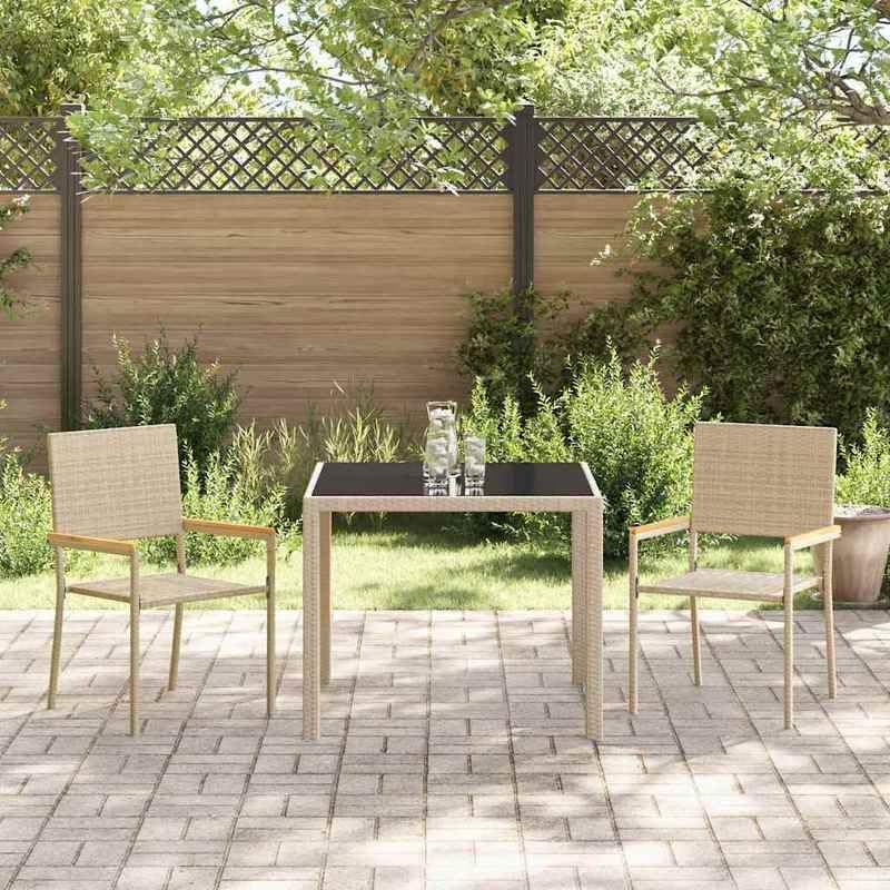 Eleganz Gartensitzgruppe 3-teilig Beige Poly-Rattan - Gartenmöbel Set für Terrasse & Balkon - Wetterfest & Pflegeleicht - Gemütliche Outdoor-Essgruppe