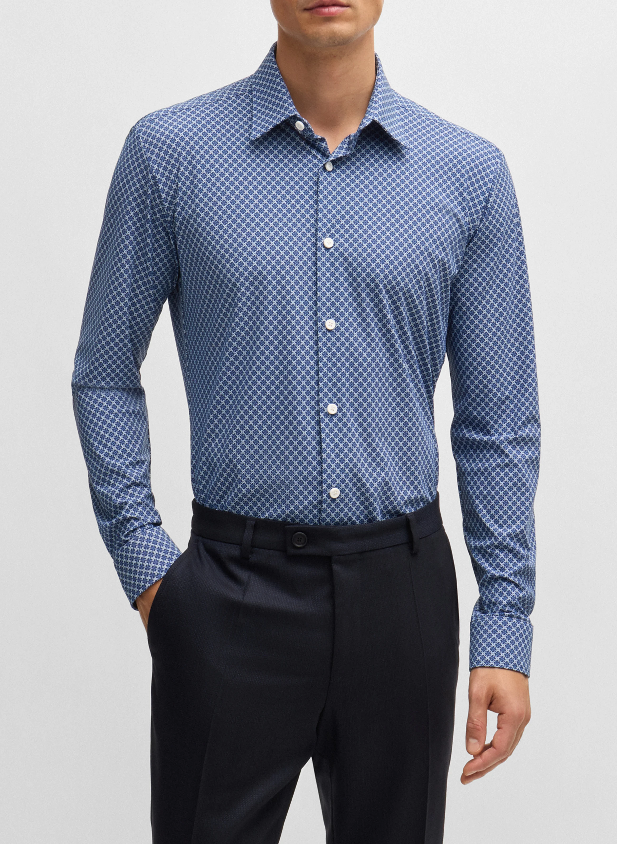 Chemise col classique imprimée | Bleu