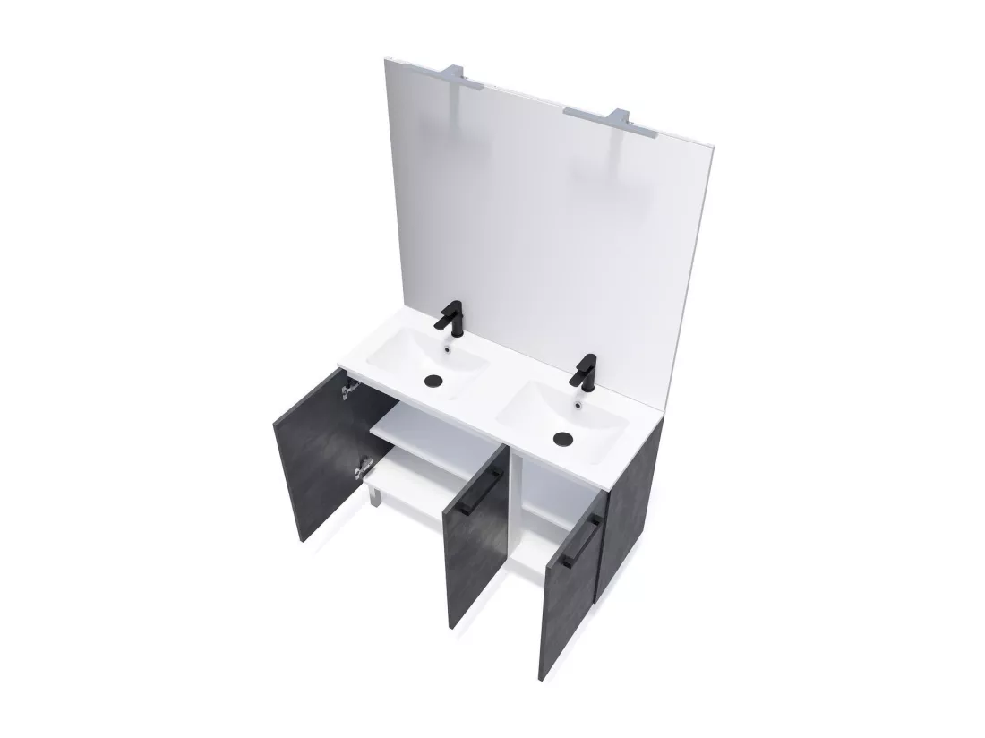Meuble de salle de bain suspendu avec pieds double vasque intégrée 120cm 3 portes Ardoise métallisée - Chelsea
