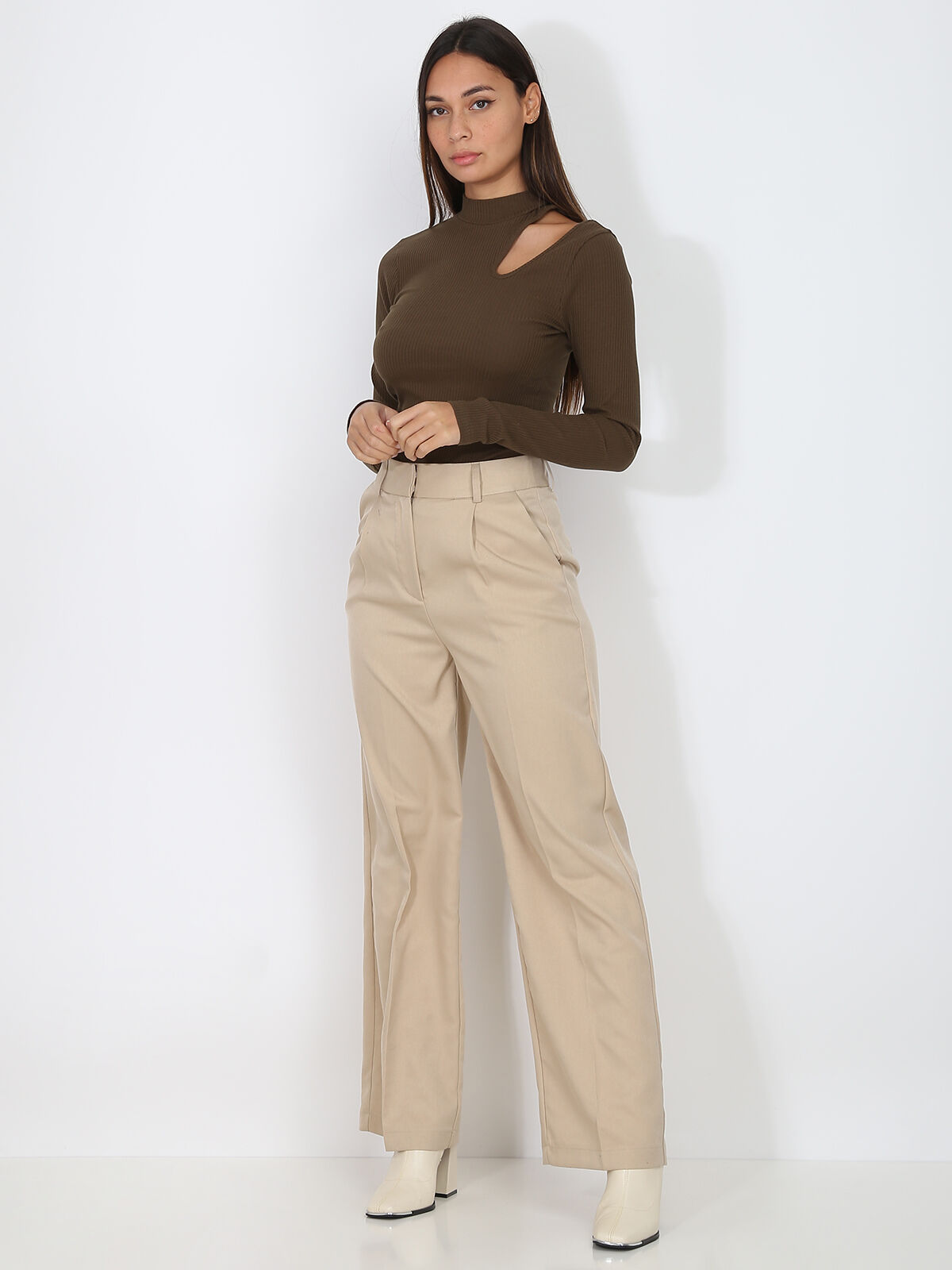 Pantalon à pinces ample- Beige