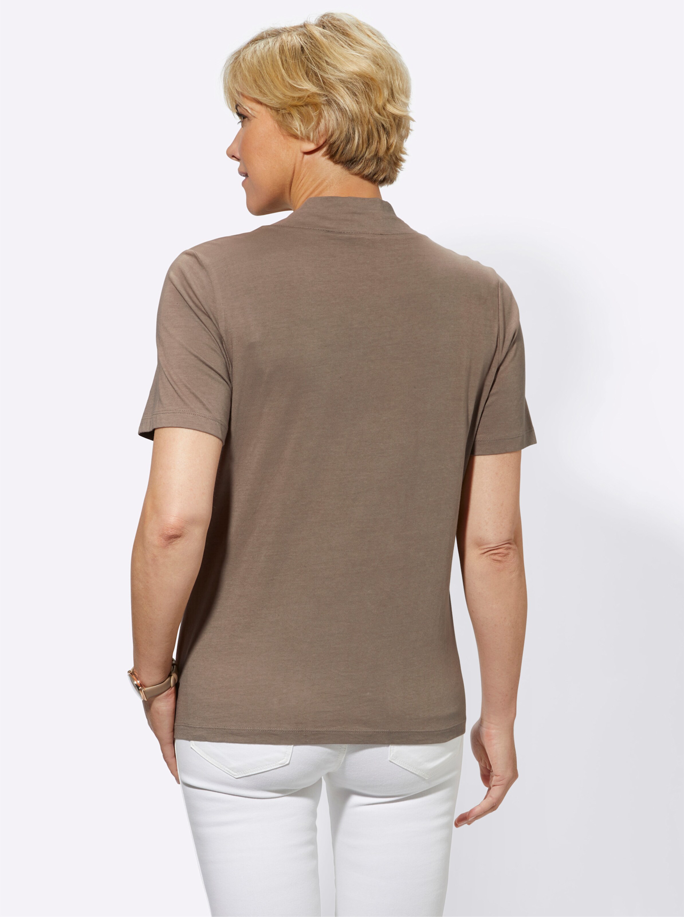 2-in-1-Shirt in taupe-gemustert