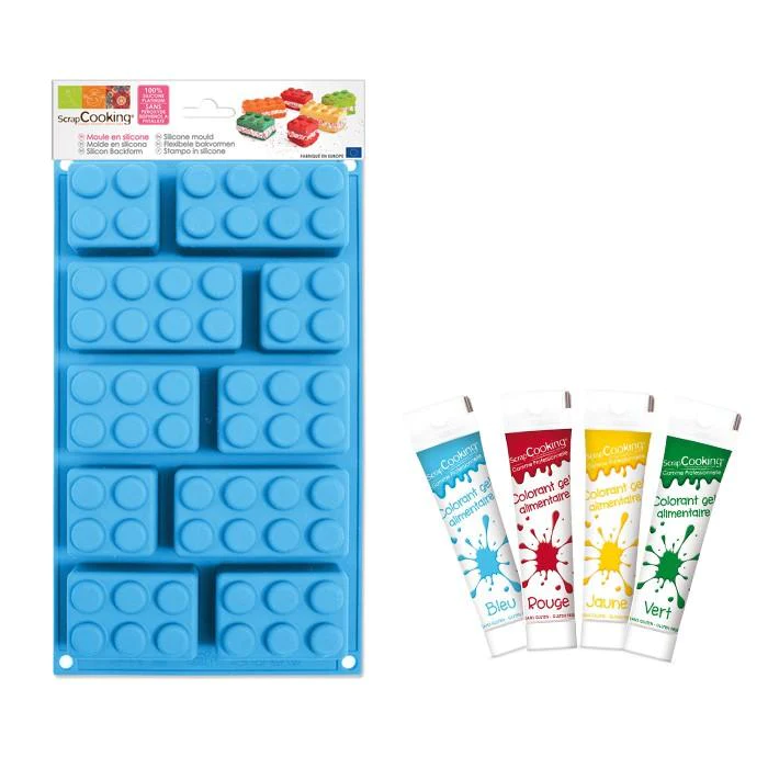 Coffret moule en silicone briques + 4 colorants alimentaires Scrapcook