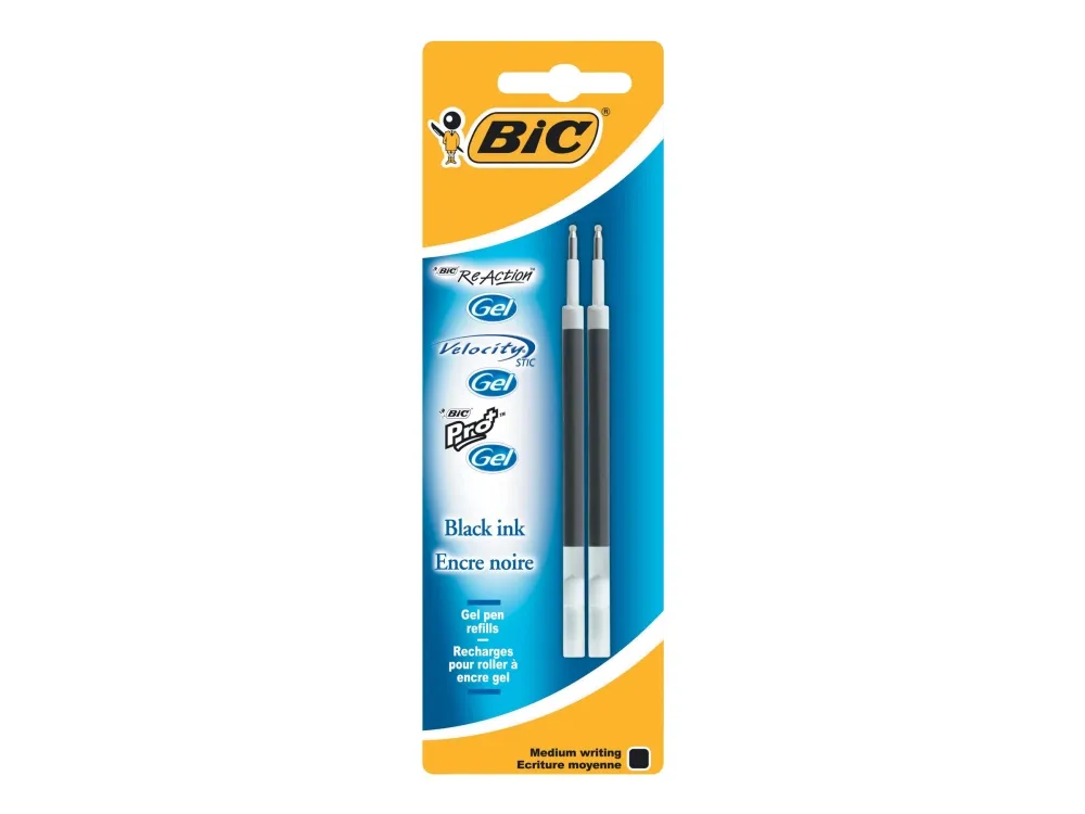 Refills BIC Gel-ocity Patroner med gelblæk - Medium Spids (0,7 mm) – sort - (2 stk.)