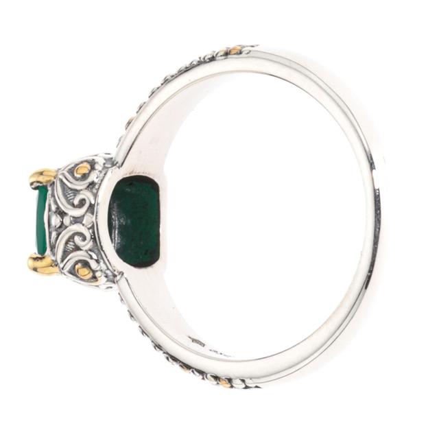 Solitär-Ring, Grüner Achat Silber 925 bicolor