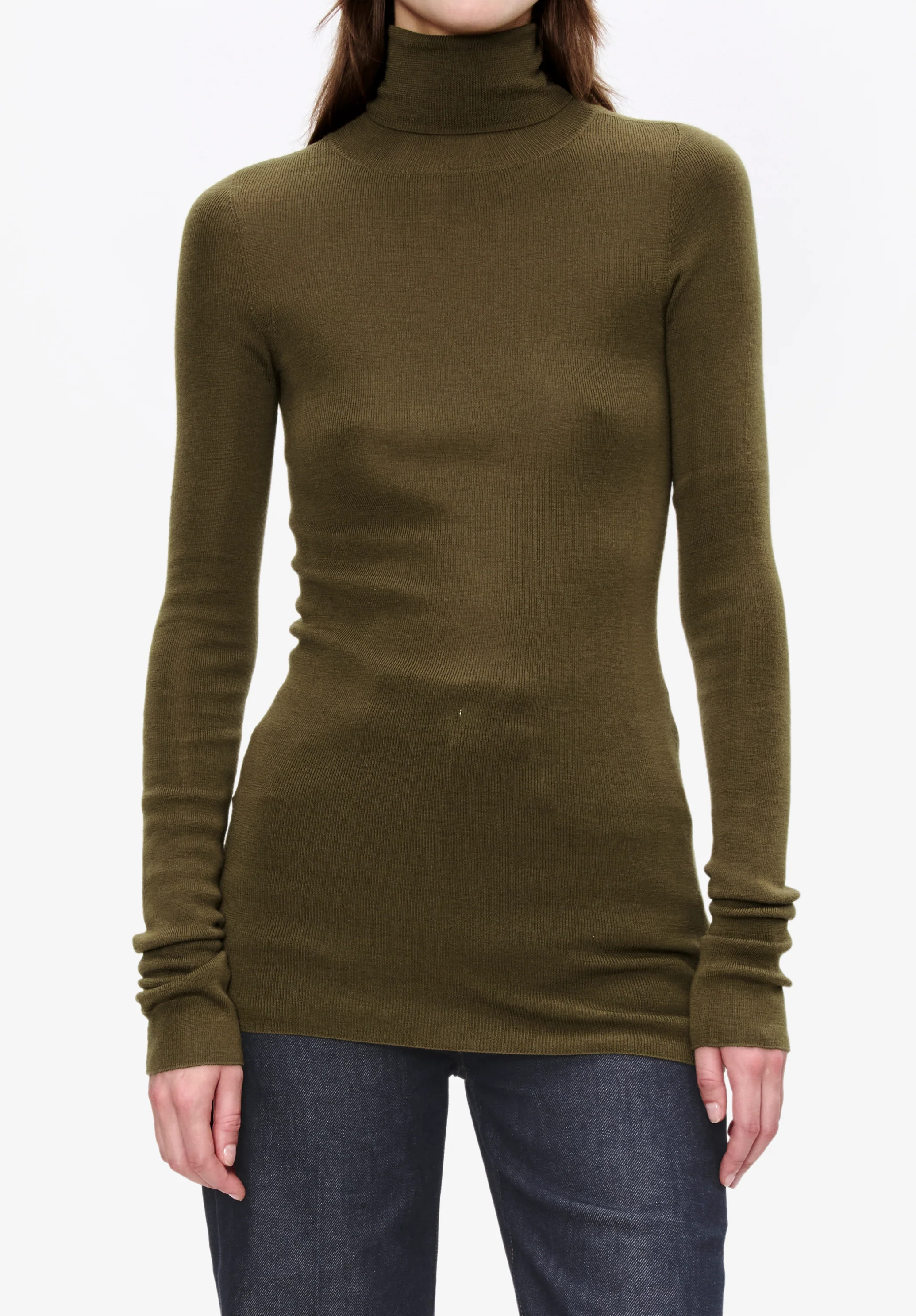 Pull col roulé à petites côtes - Kaki