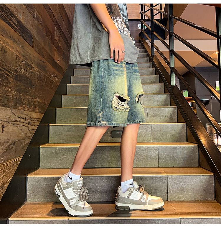 POSI - Middelhoge denim shorts met distressed effect