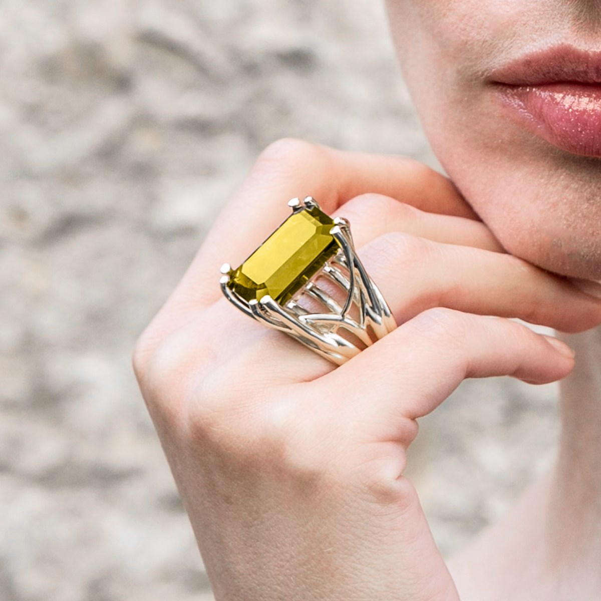 Bague Muse Argent Quartz Jaune