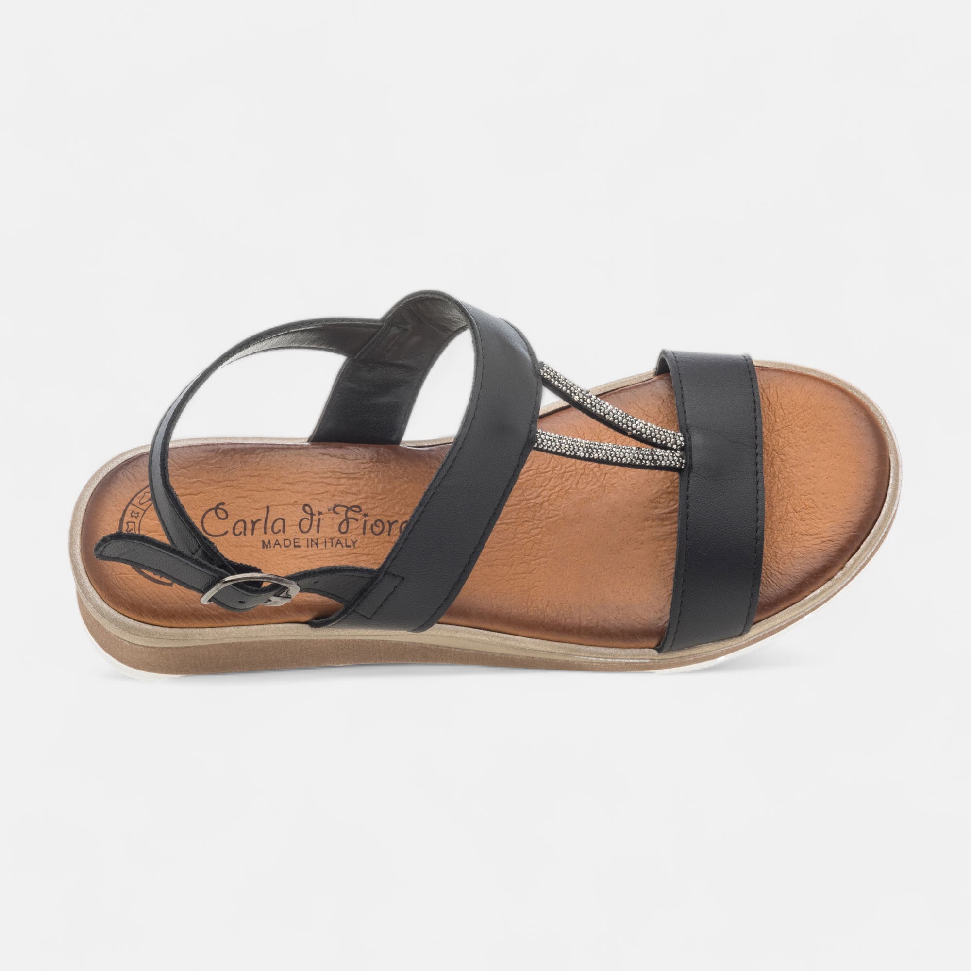 Sandales à talon compensé Femme en cuir noir