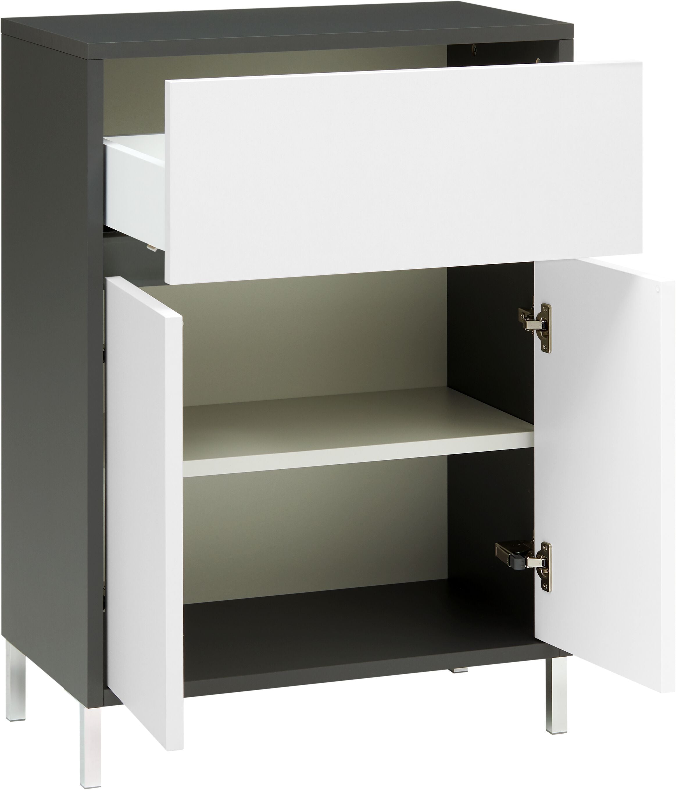 SIERRA Beistellmöbel - Anthrazit / Weiss / B: 60.0 cm x T: 35.0 cm x H: 84.3 cm