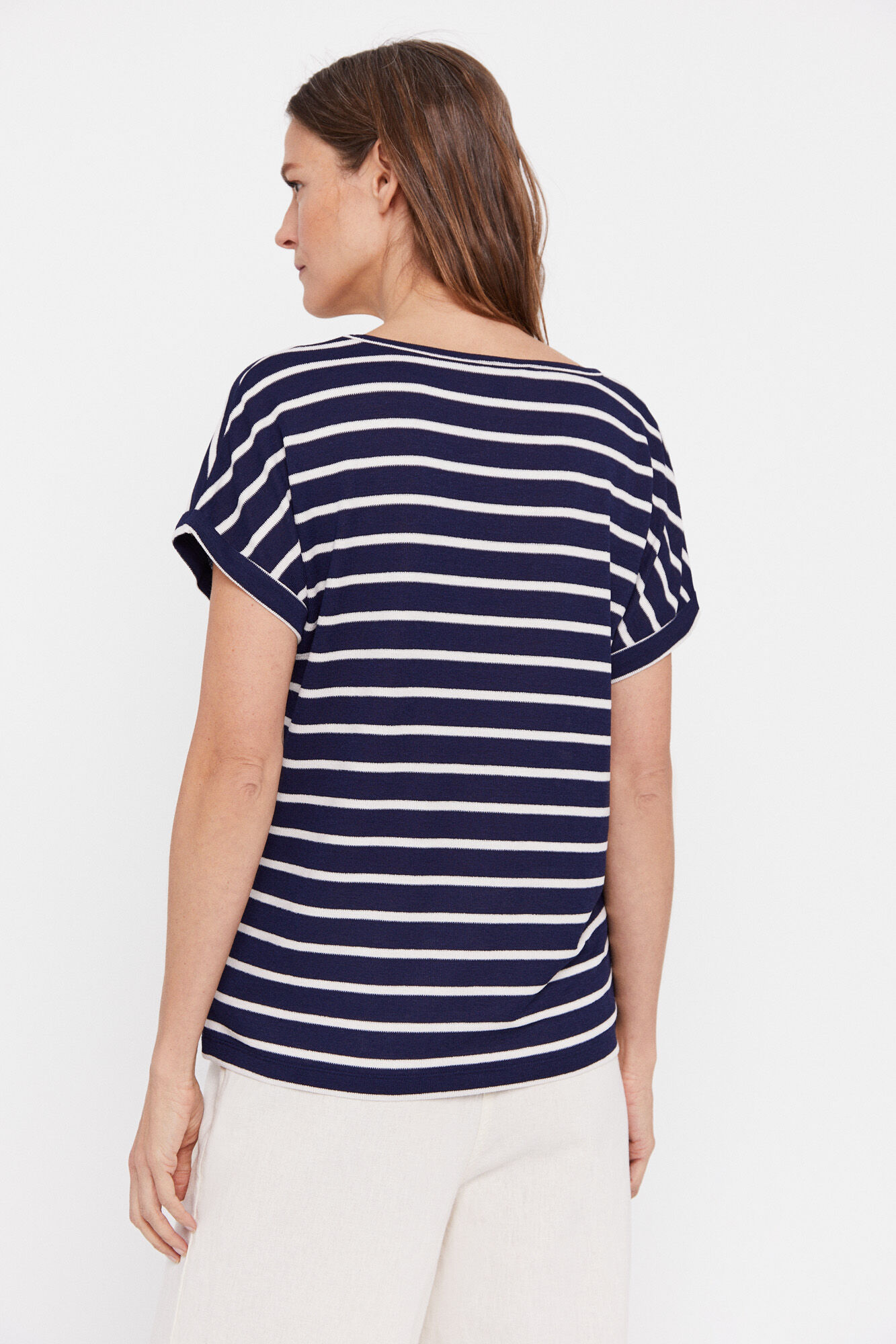 Blusa com estampa de bolinhas e listras - Azul marinho