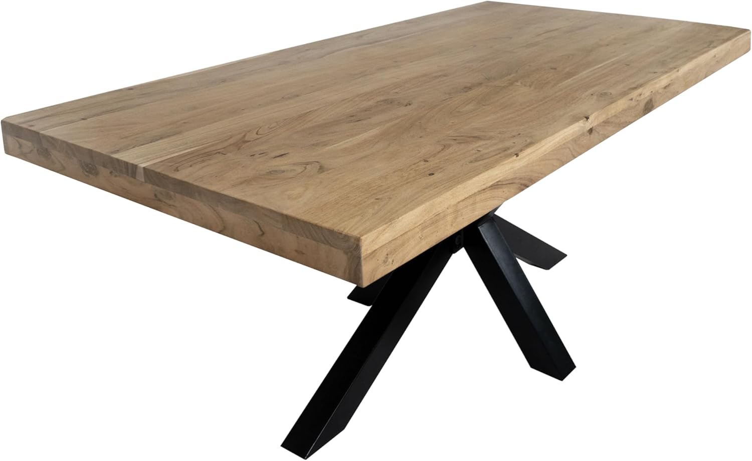 SAM Esstisch 220 x 100 cm Rio, Esszimmertisch naturfarben, Akazienholz massiv, Spider-Gestell aus Metall Schwarz, gerade Kanten