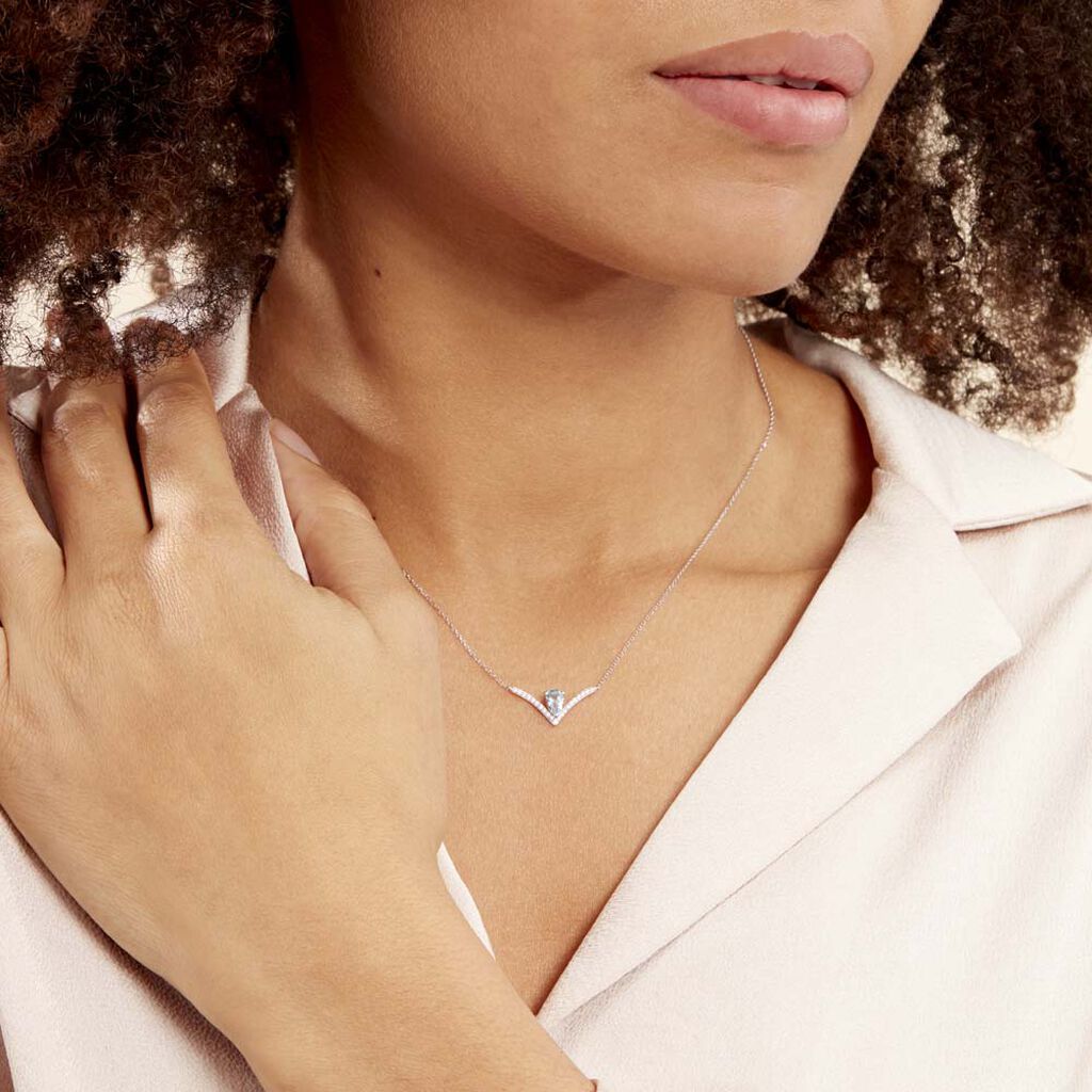 Collier Marlene Or Blanc Topaze Et Oxyde De Zirconium
