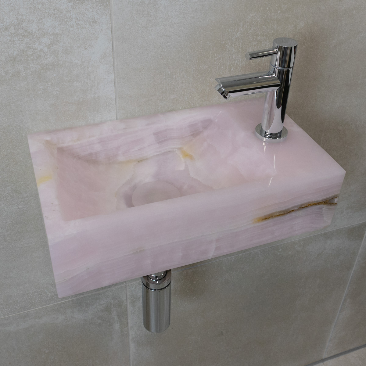 Saniclear Pink Onyx fonteinset met rechte kraan in chroom