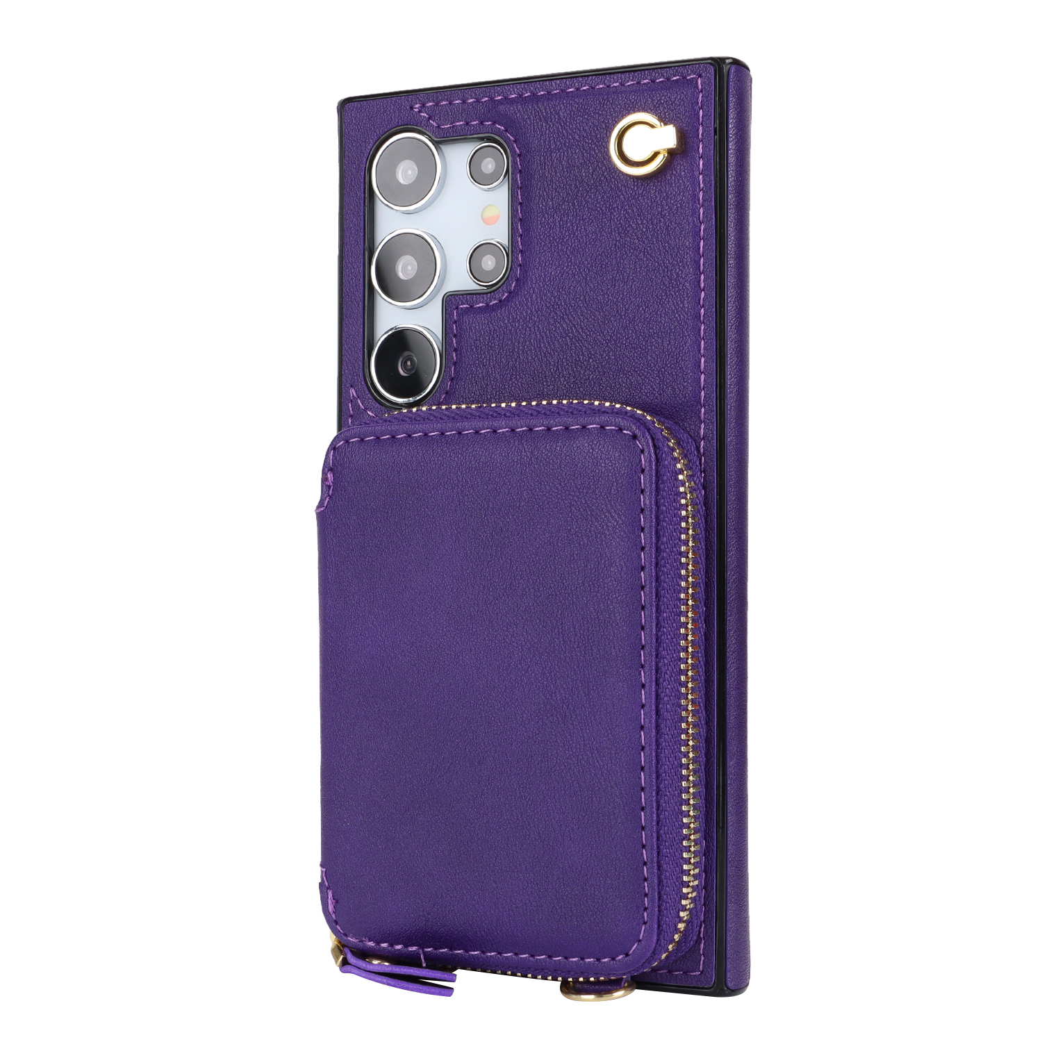 Samsung Galaxy S24 Ultra Necklace Leder Schutz Hülle mit Kartenfächer   Handykette (140cm) - Violett