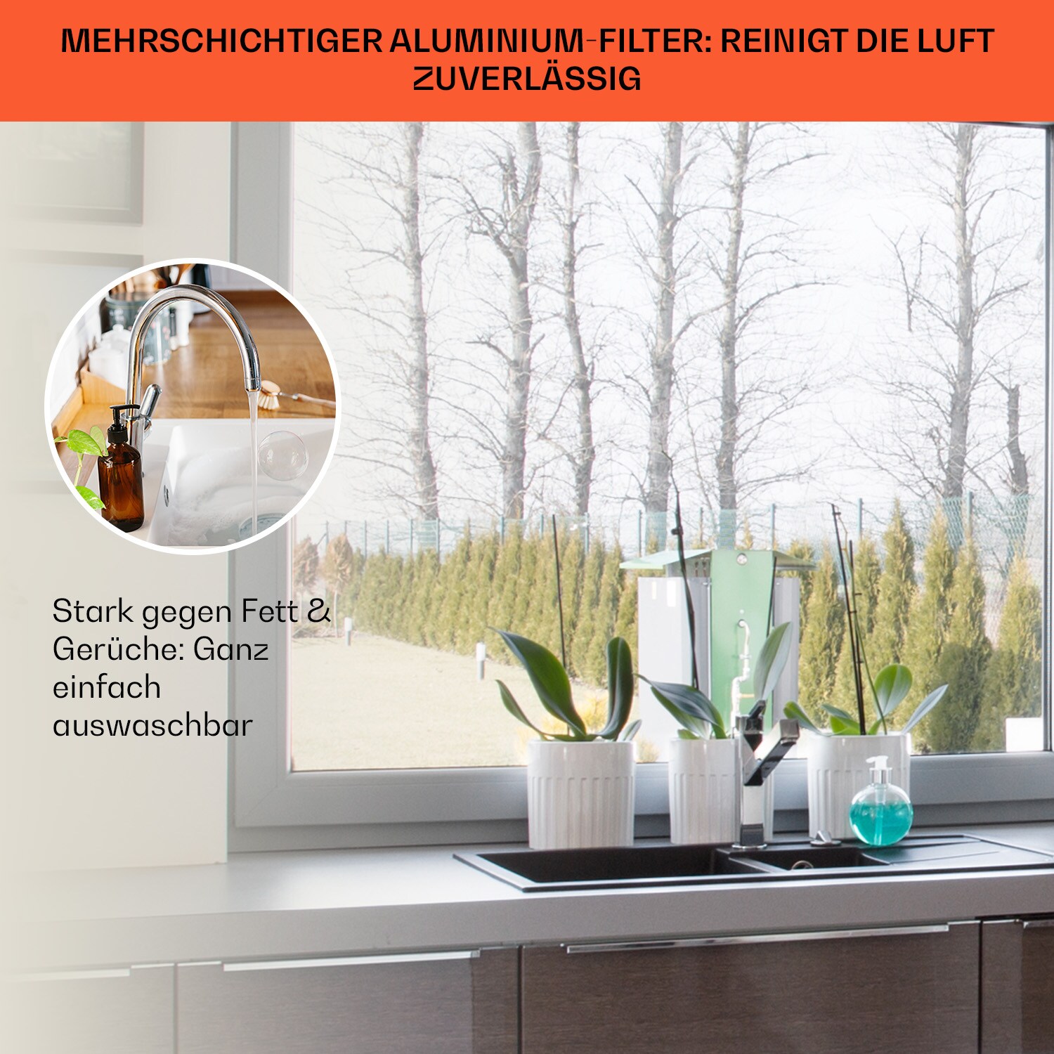Futurelight Smart Inselabzugshaube Umluft 420m³/h LED Edelstahl Gold