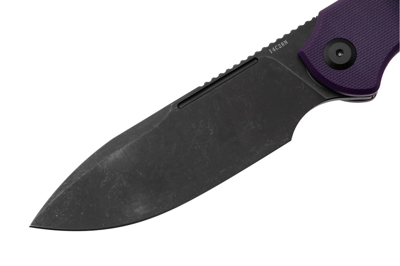Eutektik Binary BIN-PBW-L Blackwashed 14C28N, Purple G10, linkshandig zakmes
