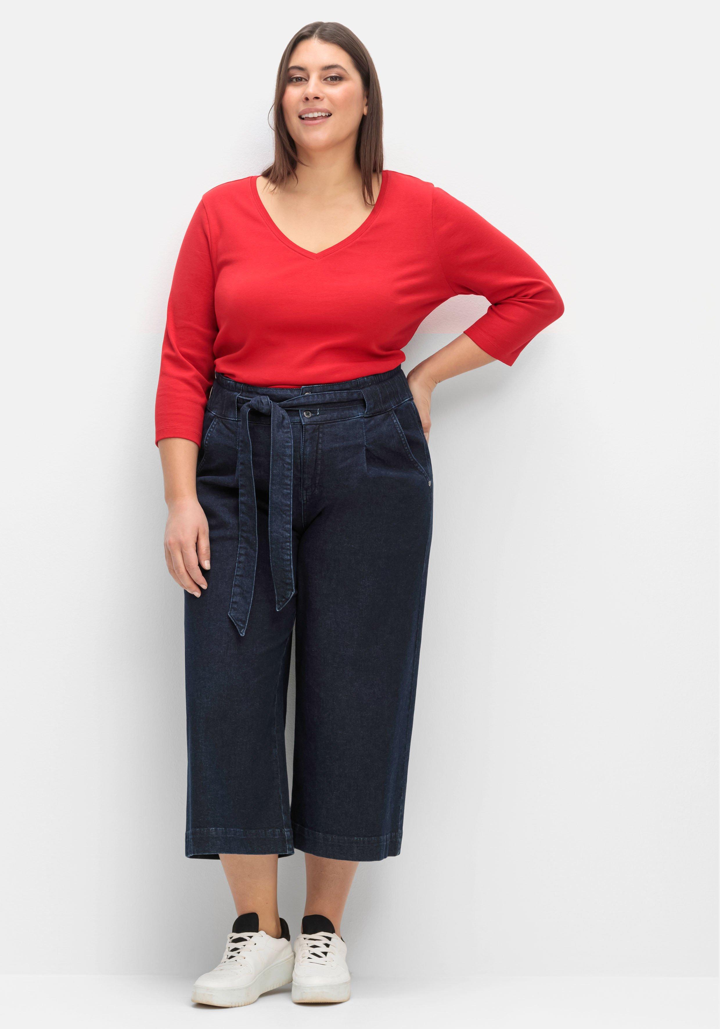 Jeans-Culotte mit High-Waist-Bund und Bindegürtel
