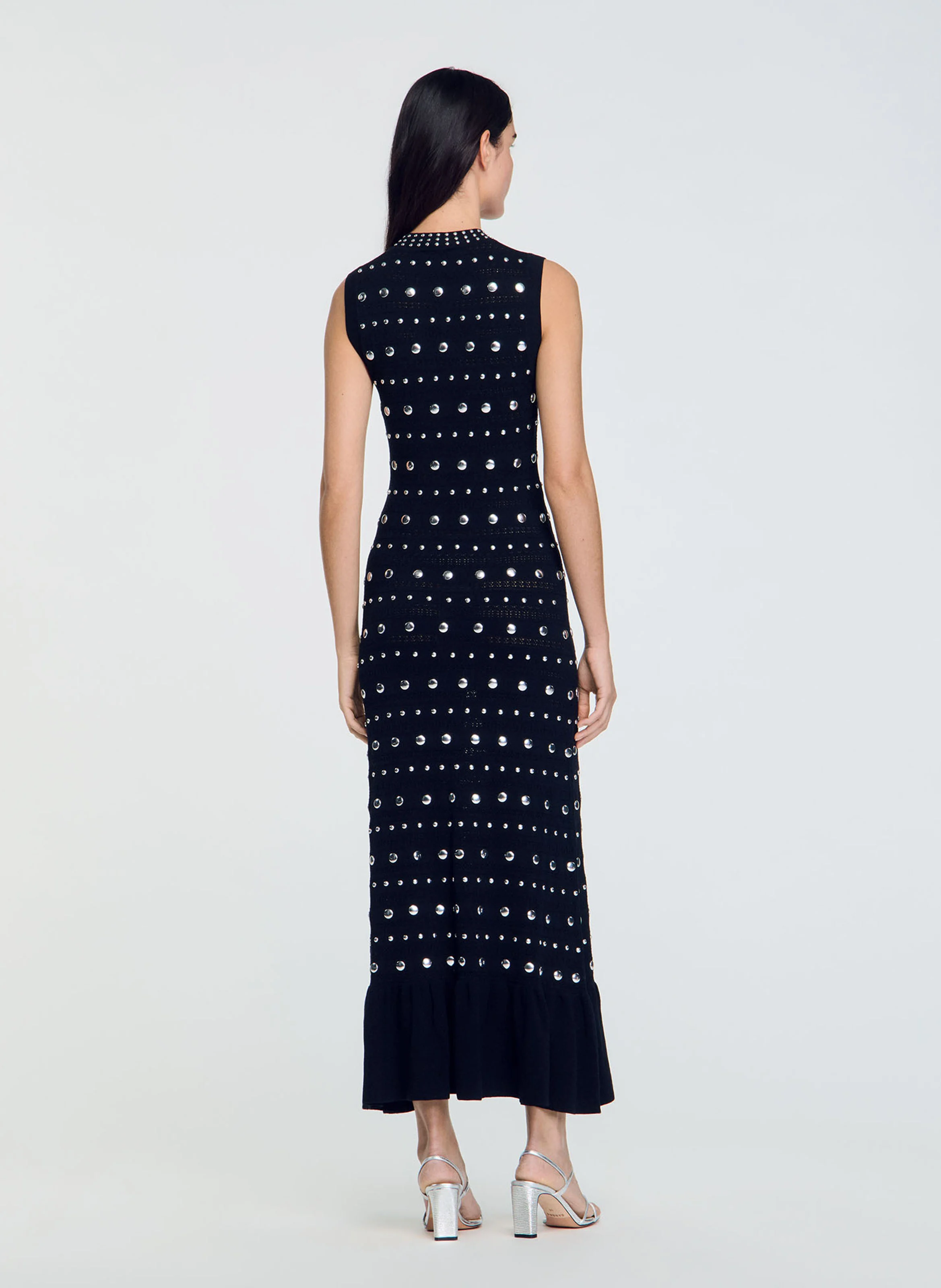 Robe longue moulante col rond en laine mélangée | Noir