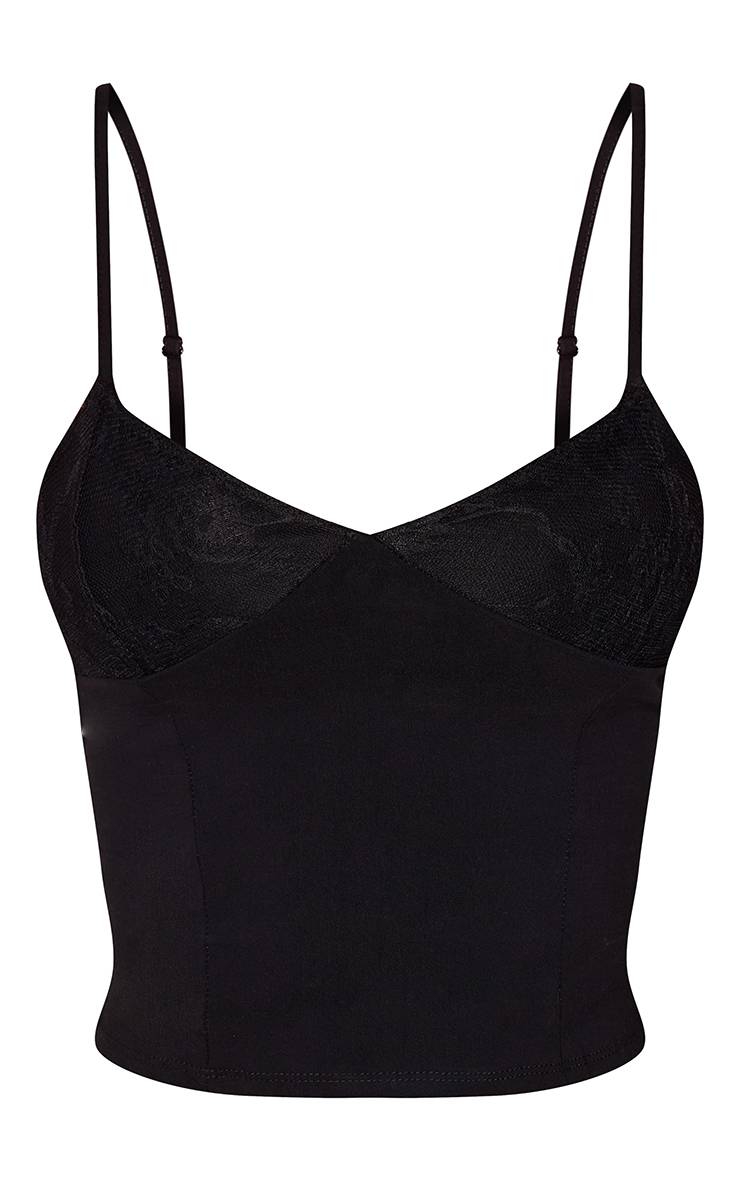 Noir Top Caraco Tissé Stretch À Détail Dentelle