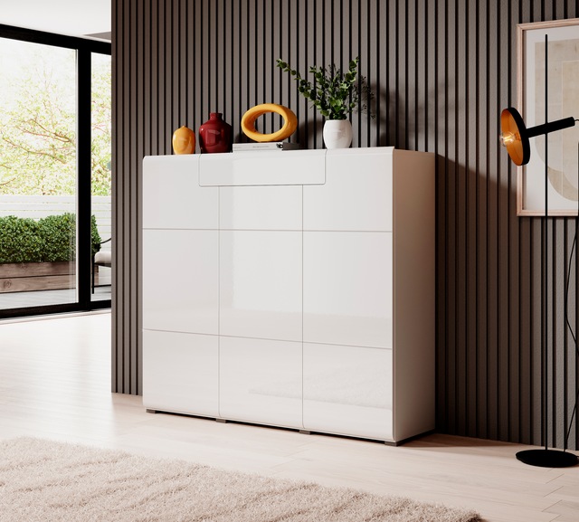 INOSIGN Highboard »Toledo,Breite 147,5 cm,trendige Hochkommode mit 3 Türen 1SK« Hochschrank mit viel Stauraum, stylische Hochglanzfronten