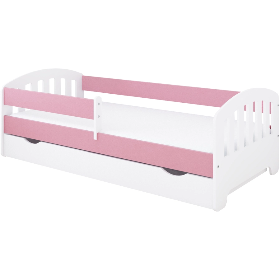 Kids Collective Kinderbett 80x160 | 80x180 | 90x200 cm mit Schublade, Rausfallschutz & Lattenrost pink mit Schublade