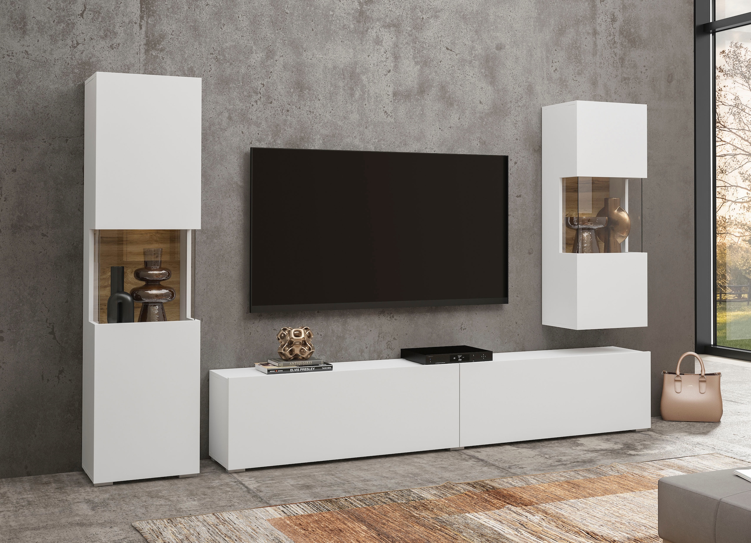 INOSIGN Wohnwand »Ava, Wohnzimmer-Set hängend/stehend montierbar, Vitrine, Lowboard«