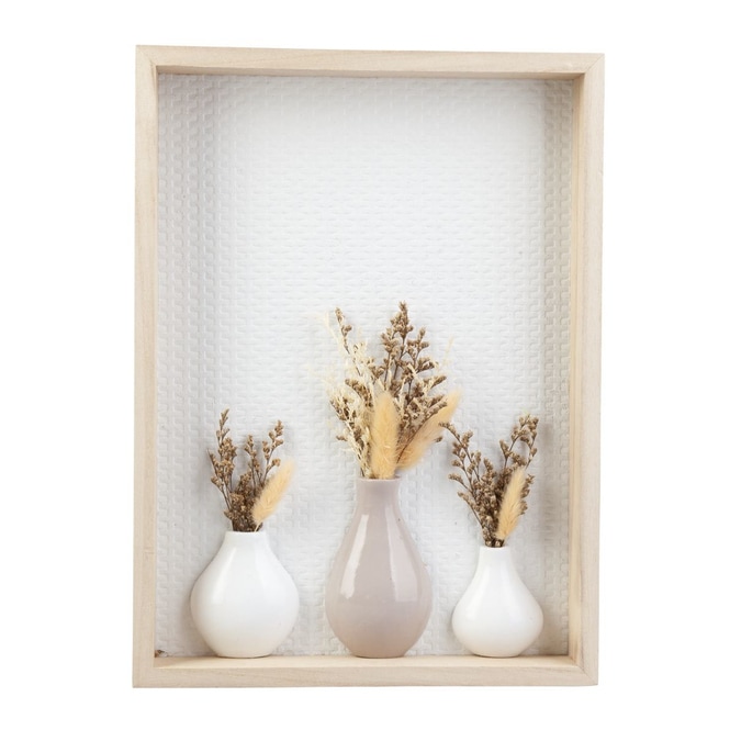 3D-Wandbild - 3 Vasen - aus Holz und Keramik - ca. 20 x 4,5 x 38 cm