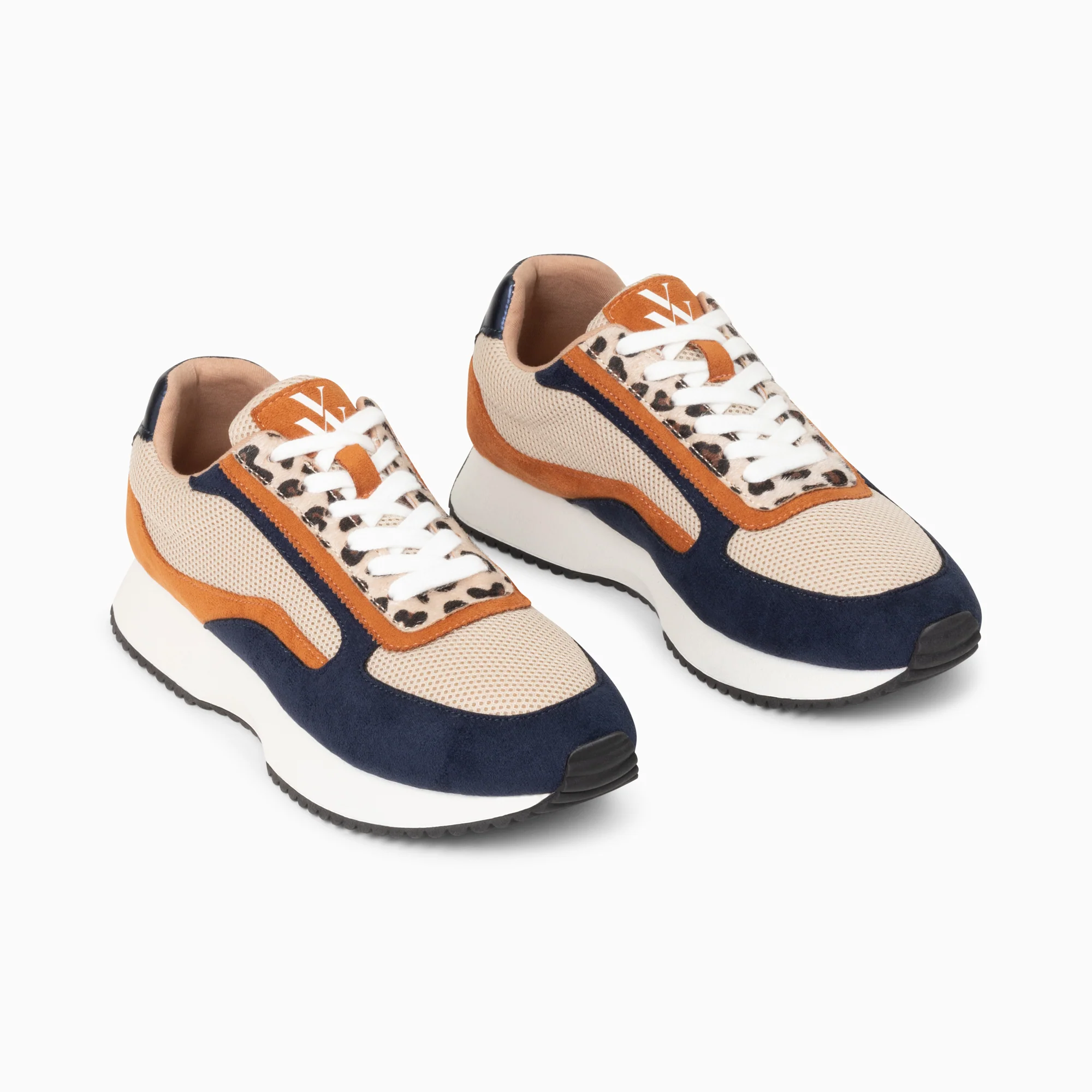 Sneakers-Baskets Pekka bleu nuit et beige à semelle running