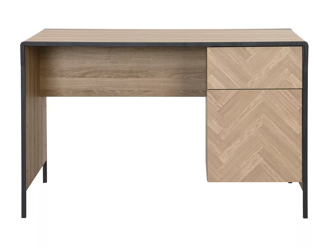 Bureau avec 1 tiroir et 1 placard - MDF et métal - Coloris : Naturel et noir - TUMACO