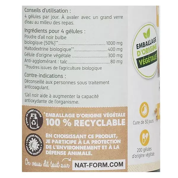Nat & Form Bio Ail Noir 200 gélules végétales