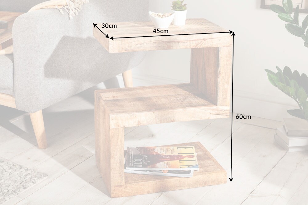 riess-ambiente Beistelltisch S - handgearbeiteter 60cm Mango Massivholz mit Ablage variabel stellbar
