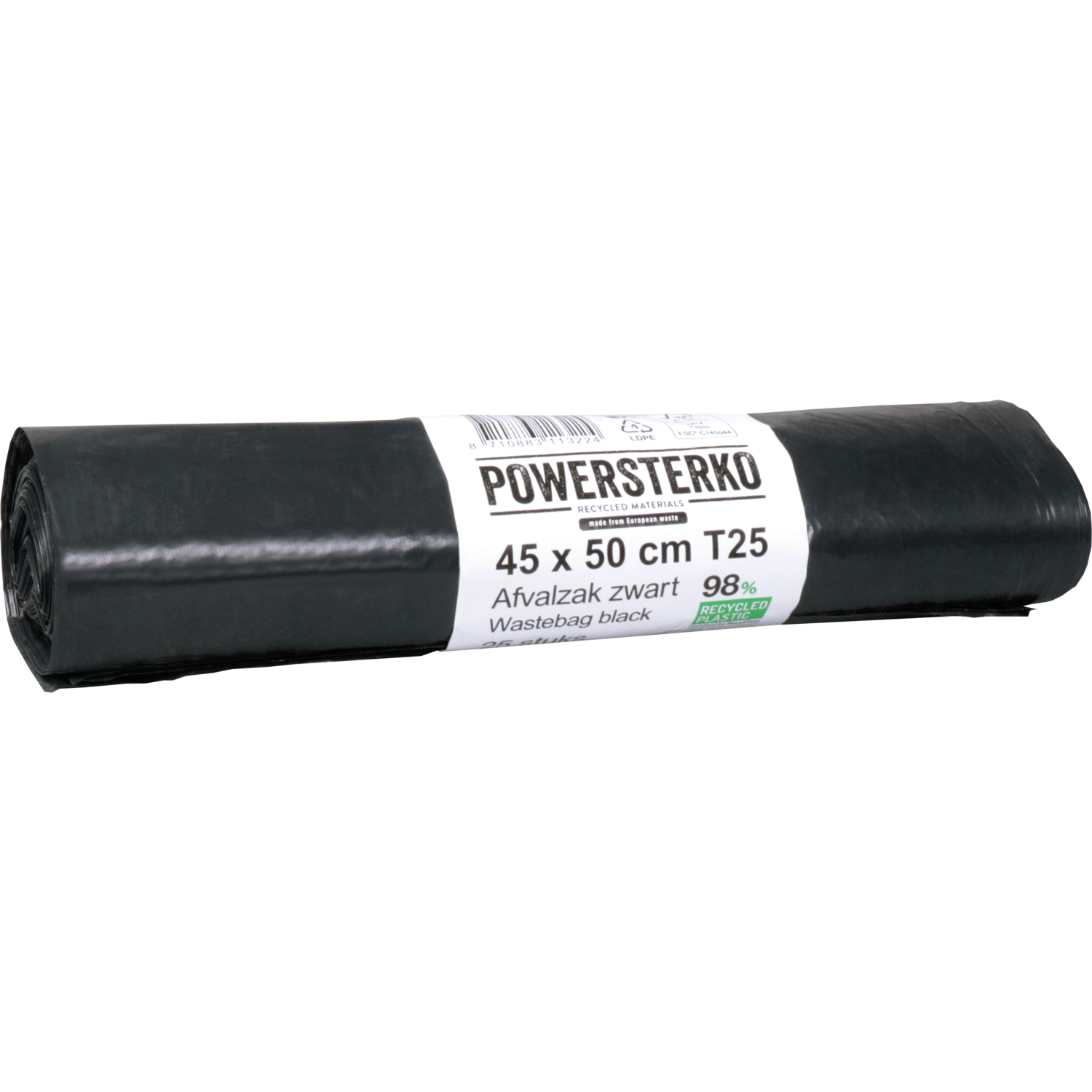 PowerSterko Afvalzak, Gerecycled LDPE, 45x50cm, T25, zwart