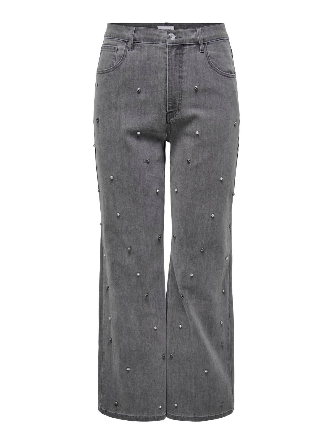 CARHOPE Hohe Taille Weiter Beinschnitt Jeans Medium Grey Denim