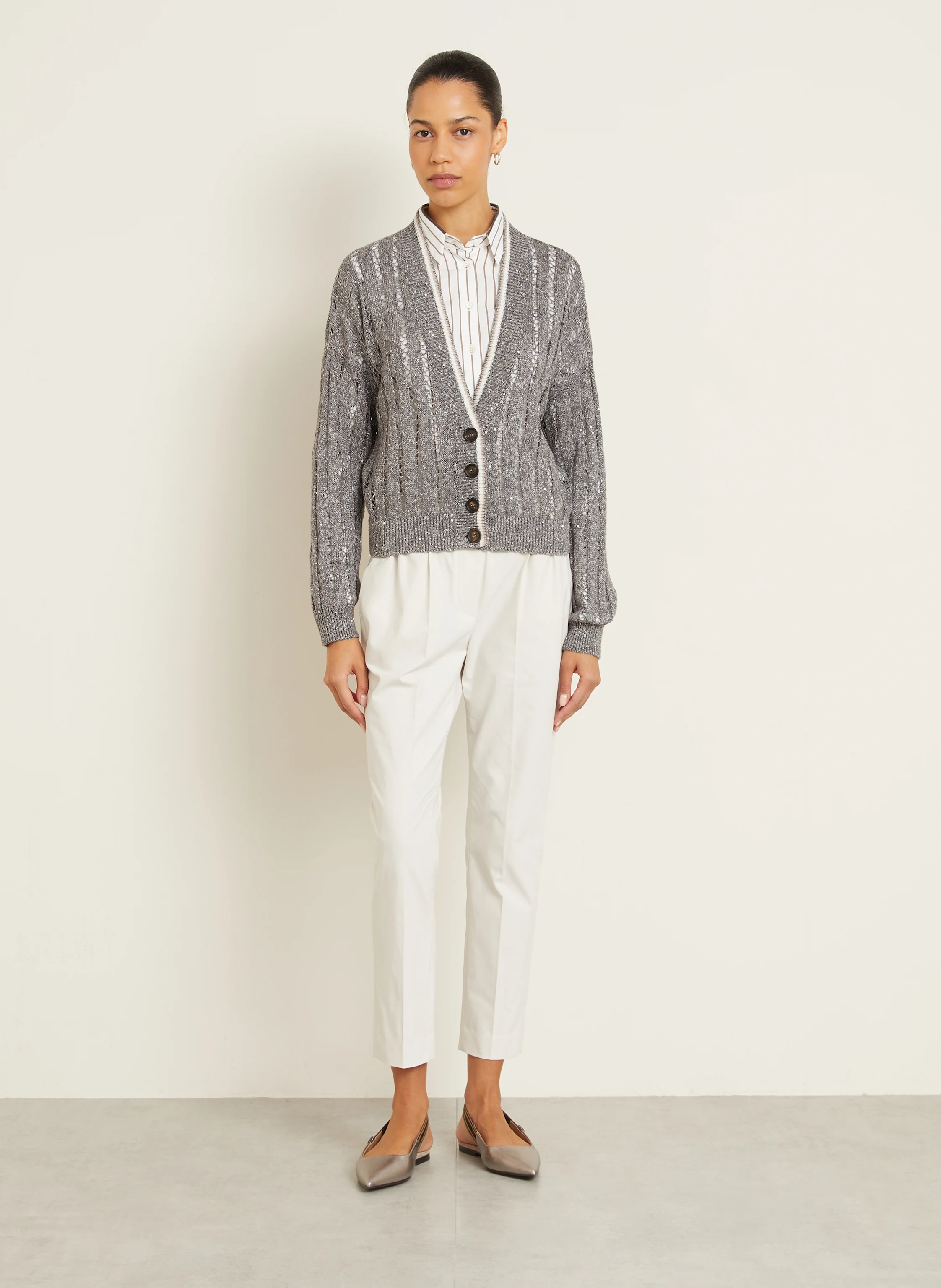 BRUNELLO CUCINELLI Strickjacke aus Leinen mit Pailletten