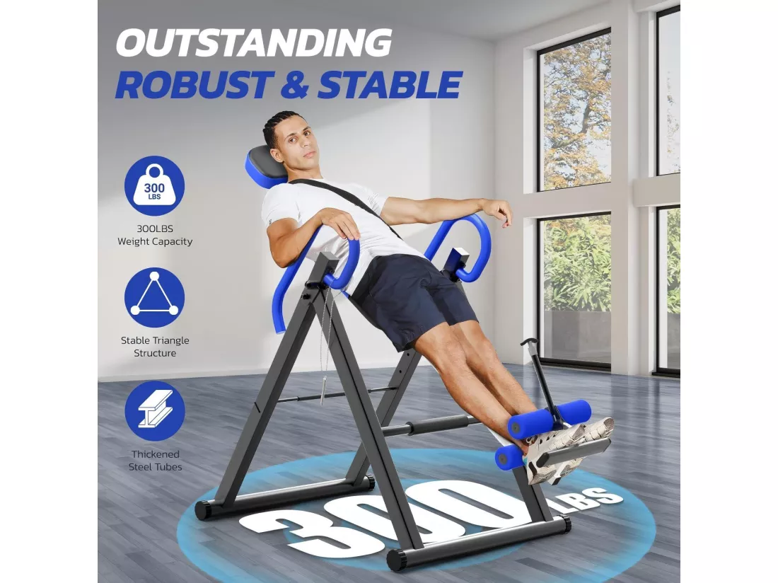 Table d'inversion de musculation pliable, entraîneur de gravité, charge max. 136 Kg, pour taille de l'utilisateur 150 à 195CM