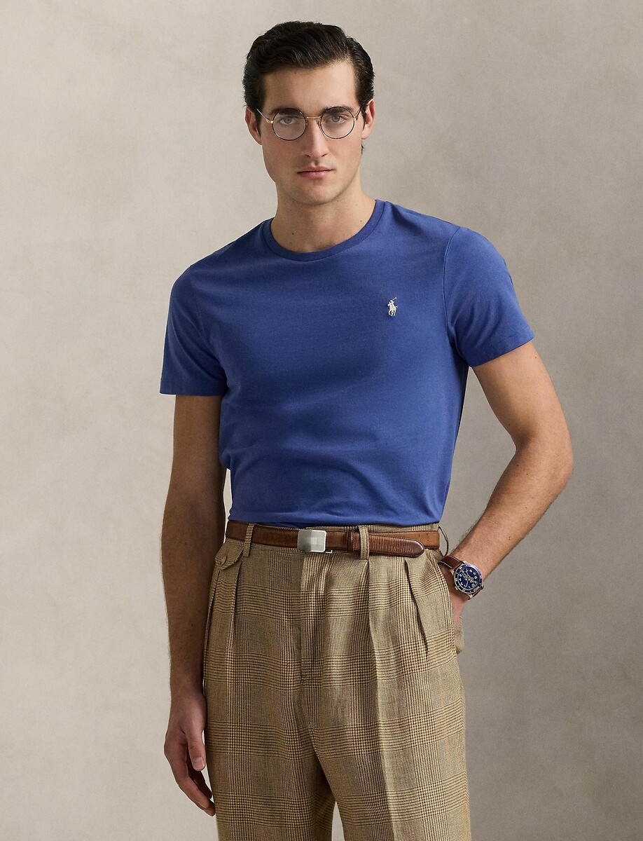 POLO RALPH LAUREN<br>Camiseta lisa de malha fina com logotipo bordado