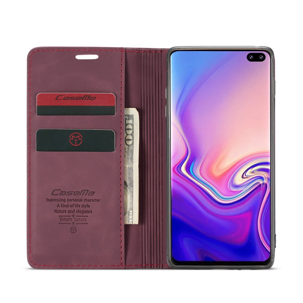 Samsung Galaxy S10 Leder Tasche Flip Wallet Etui mit Kartenfächern - Weinrot